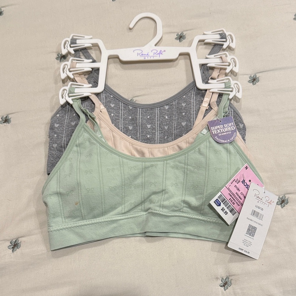🚨2/$10🚨Rene Rofe Girl’s Bralette Set - Mint, Tan and Gray